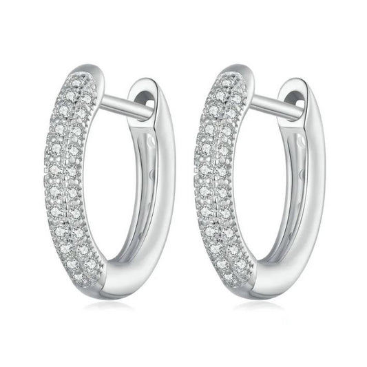 925 Sterling Silver C Hoop Earrings Cubic Zirconia Clear