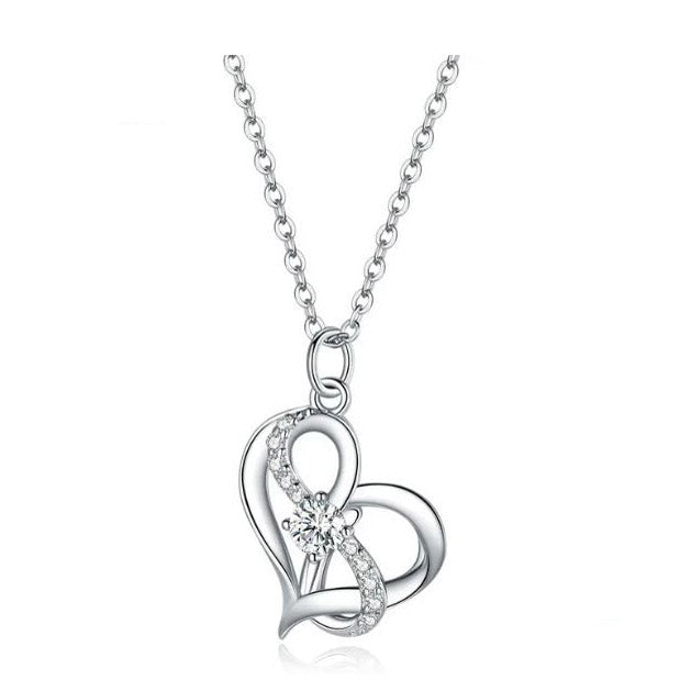 925 Sterling Silver Heart Infinity Necklace Pendant Clear