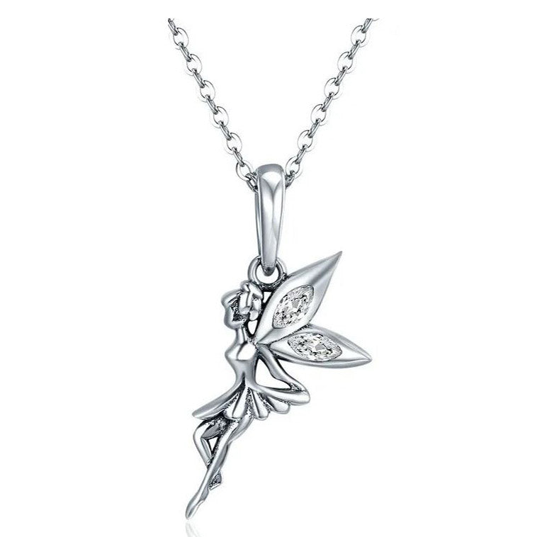 925 Sterling Silver Fairy  Necklace Pendant Clear