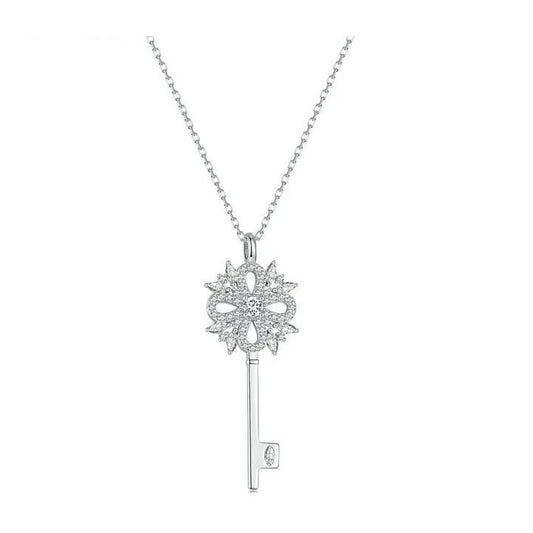 Sterling Silver Key Necklace Snowflake Pendant