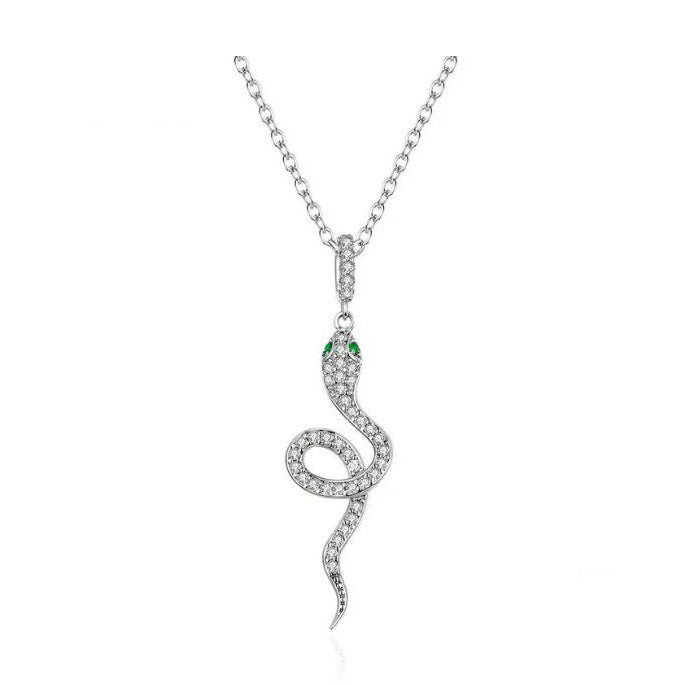 925 Sterling Silver Snake  Necklace Pendant Clear