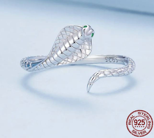 Cobra Ring Green Snake Sterling Silver