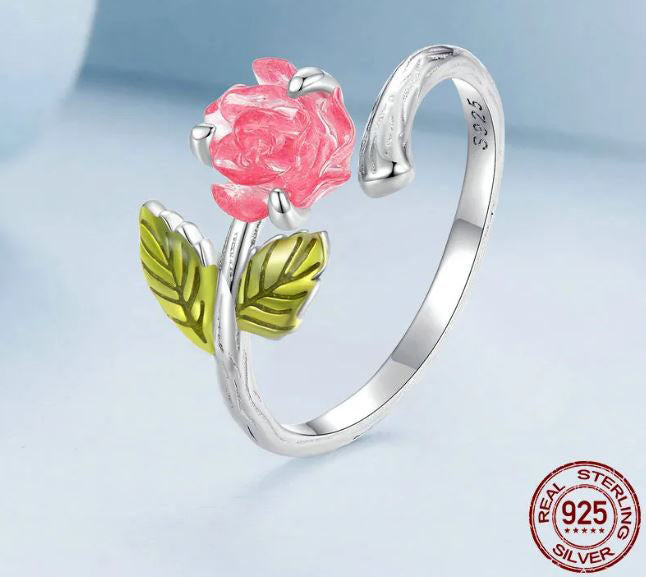 925 Sterling Silver Flower  Ring For Women Pink