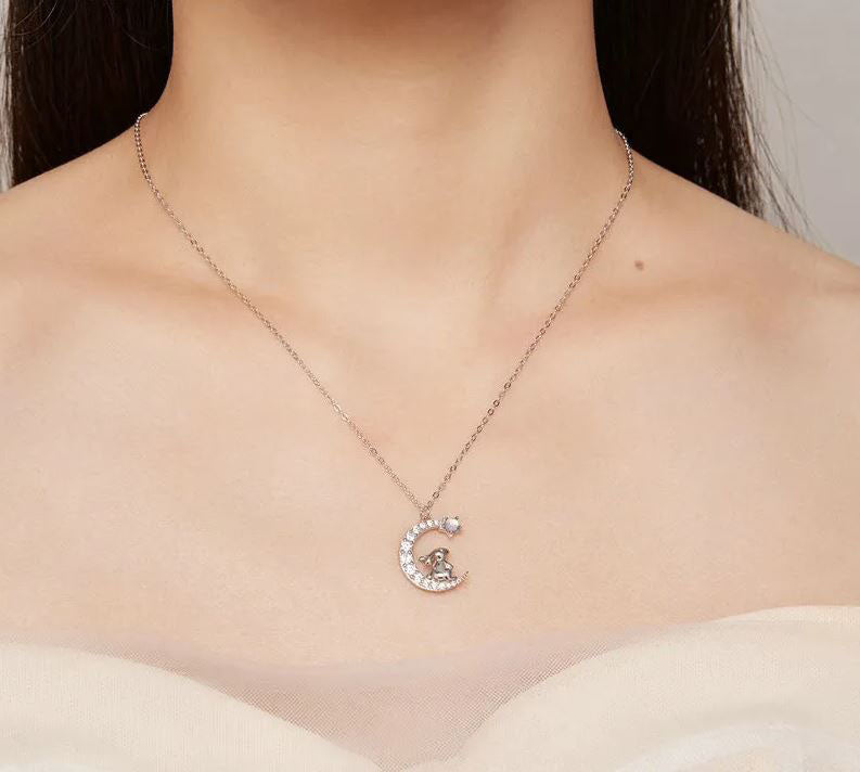 Crescent Moon  Necklace Pendant Rabbit  Clear
