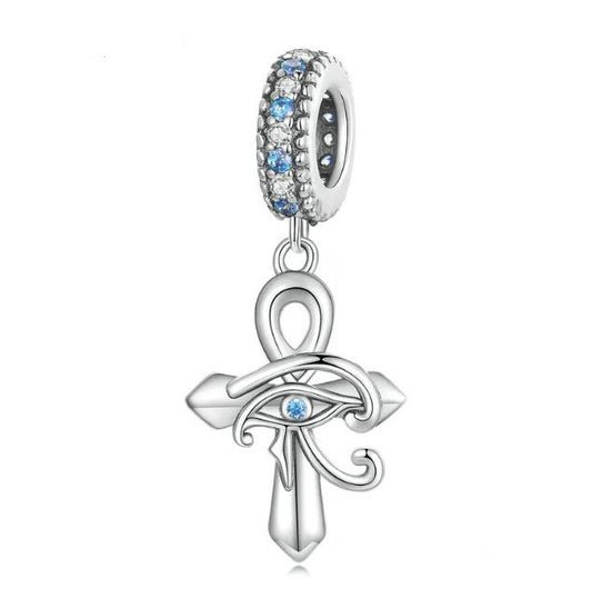 Sterling Silver cross Charm horus eyes