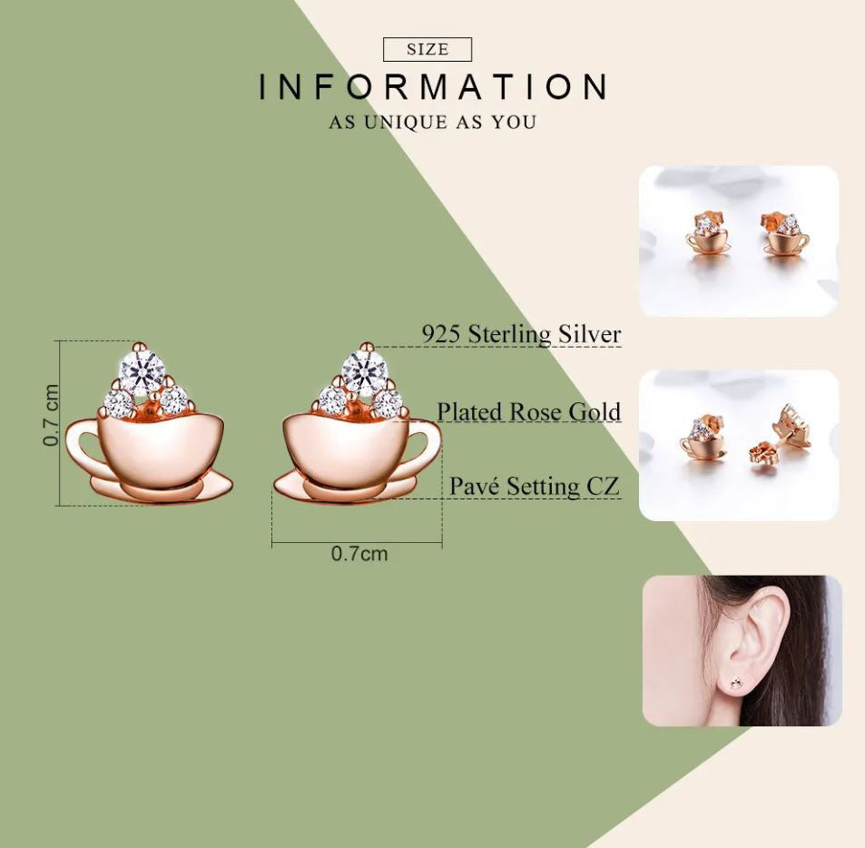 Rose Gold Earrings Stud Cup Coffee Cube