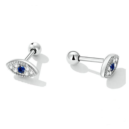 blue eye stud earrings in 925 sterling silver