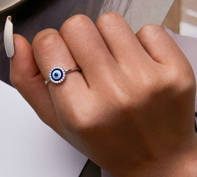 Ring For Women Resin Devil Eye  925 Sterling Silver