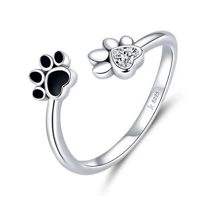 Animal Paw Ring Pets Footprints Adjustable Black sterling silver