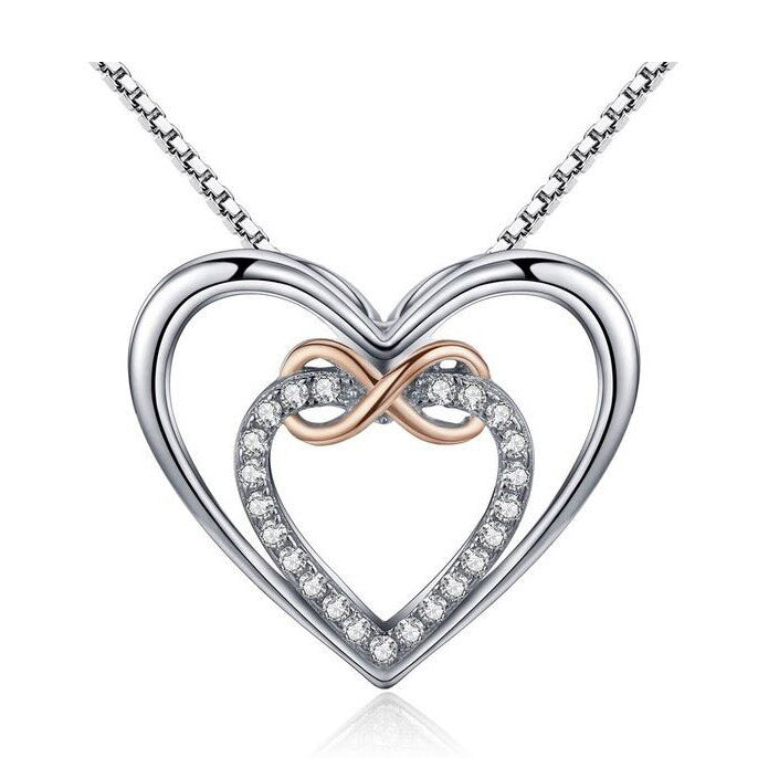 Sterling Silver Double Heart Necklace For Women Infinity