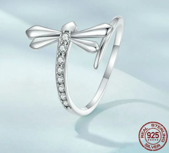 925 Sterling Silver Dragonfly  Ring For Women Clear