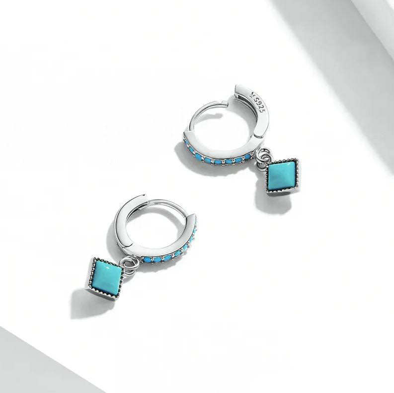 925 Sterling Silver Hoop Earrings For Women Turquoise