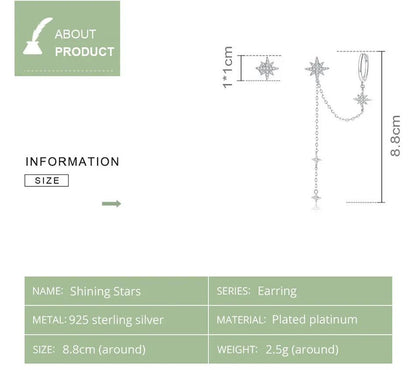 925 Sterling Silver Drop Earrings For Women Asymmetric Star