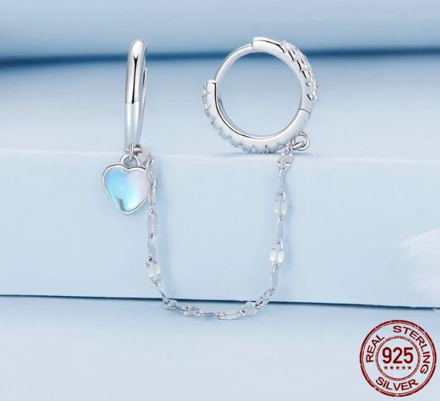 925 Sterling Silver Hoop Earrings Cubic Zirconia Double Circle