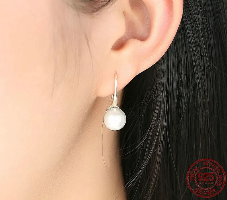 925 Sterling Silver Drop Earrings Pearl French