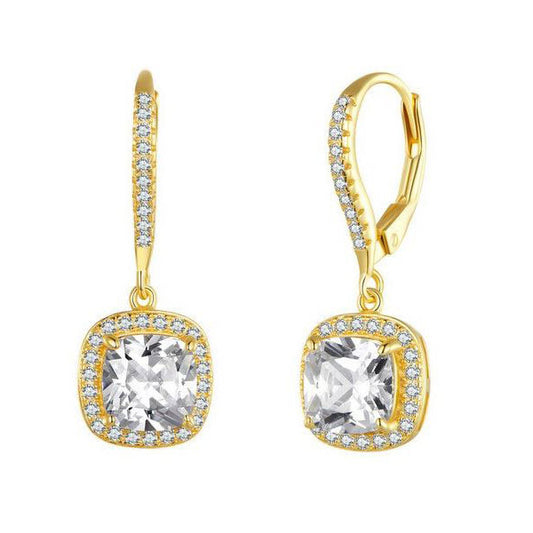 Gold Square drop earrings with cubic zirconia sterling silver