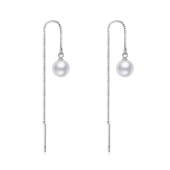 Round Earrings Sterling Silver Dangle Drop Simulated Pearl
