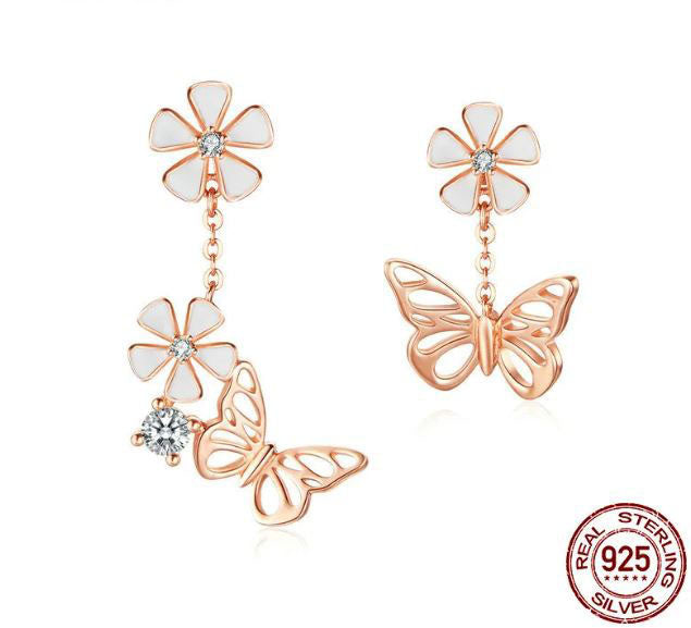 925 Sterling Silver Drop Earrings Cubic Zirconia Rose Gold