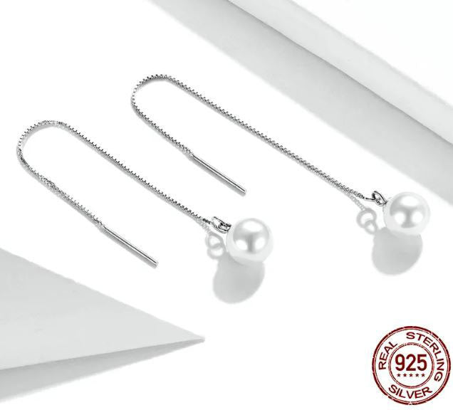 Earrings For Women Simulated Pearl Drop 925 Sterling Silver