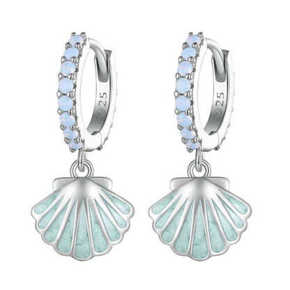 sea shell earrings hoop sterling silver turquoise