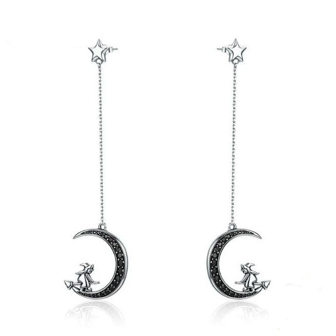 925 Sterling Silver Drop Earrings Stud Magic Witch