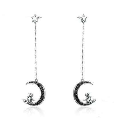 925 Sterling Silver Moon Drop Earrings Witch