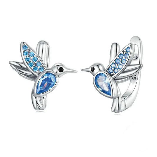 Blue bird earrings Stud Hummingbird sterling silver