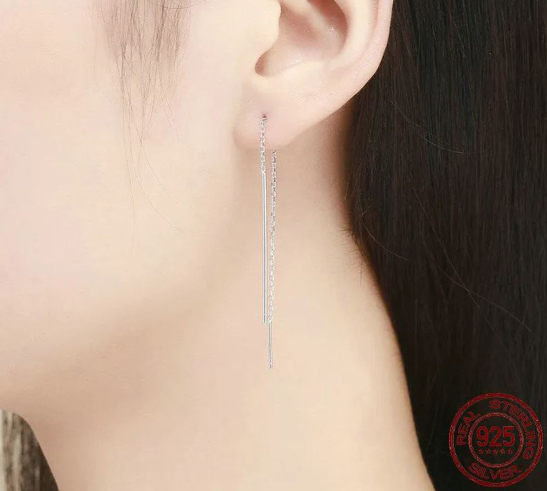 Threader  Earrings Chain Drop Sterling Silver