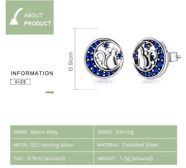 Crescent Moon Earrings Star Stud Sterling Silver