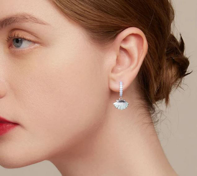 Sterling Silver Earrings For Women Hoop Sea Shell