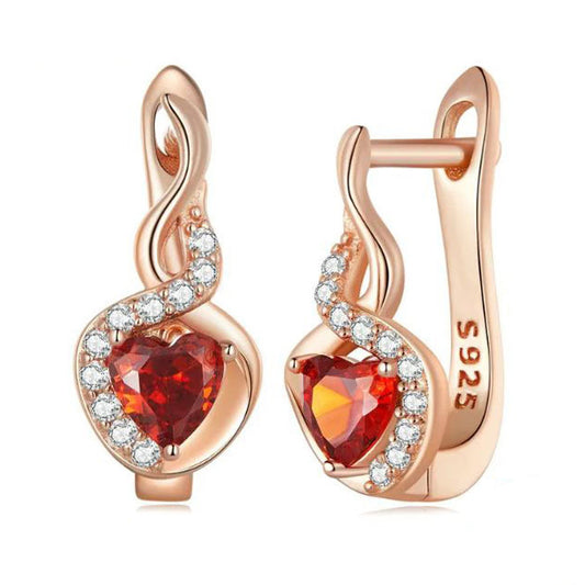 Red Heart Earrings For Women in rose gold