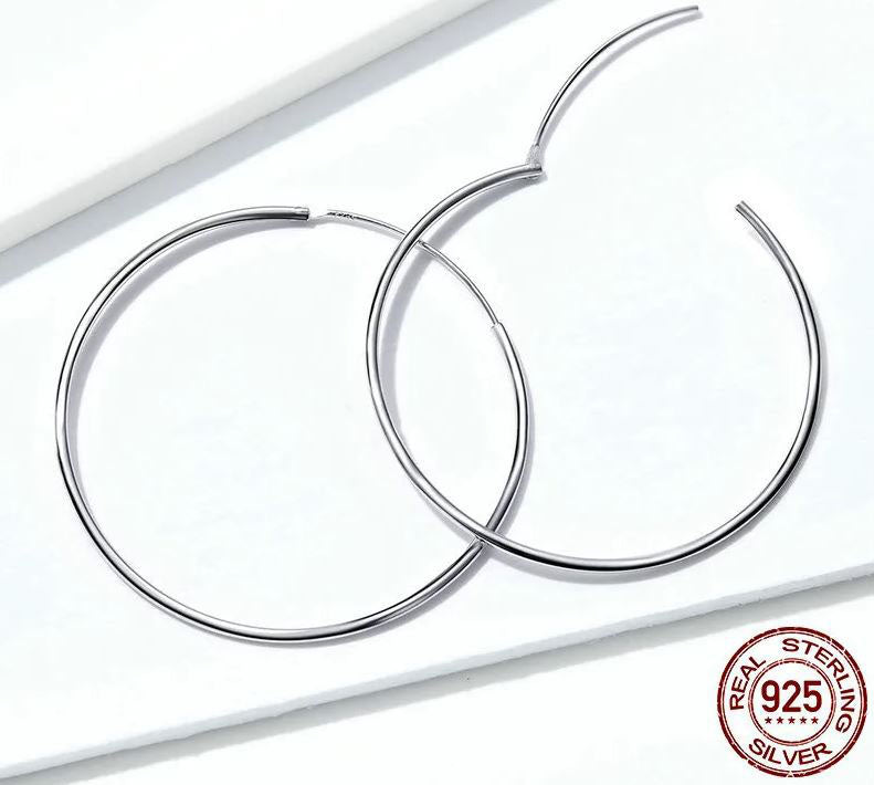 925 Sterling Silver Hoop Earrings Huggie 40mm