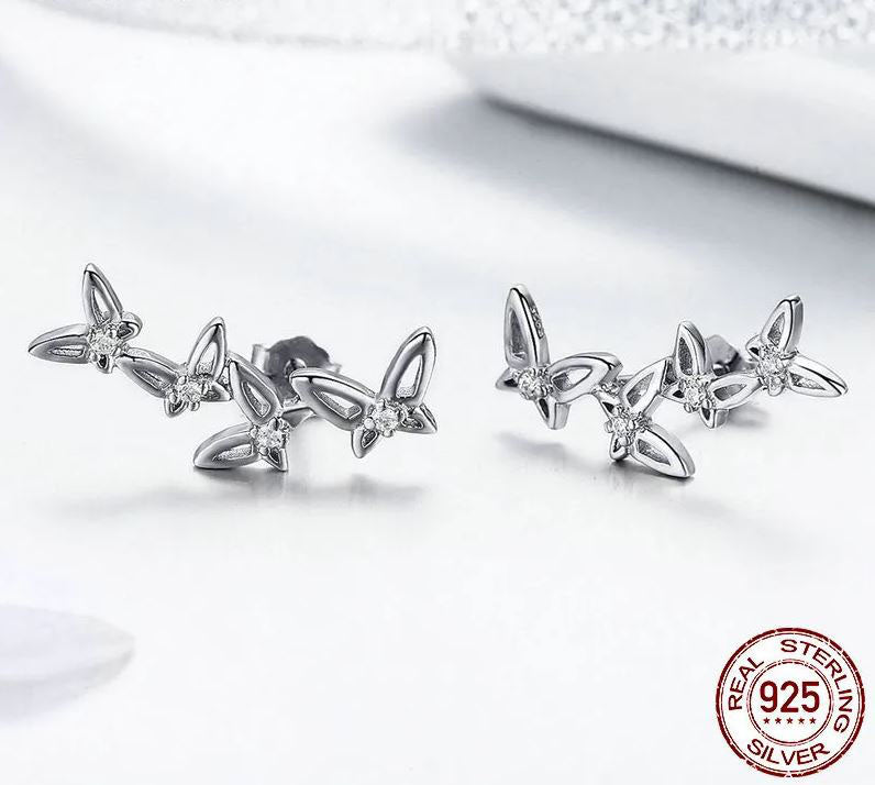 925 Sterling Silver Stud Earrings Pave Insect