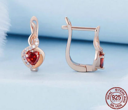 925 Sterling Silver Hoop Earrings Cubic Zirconia Rose Gold