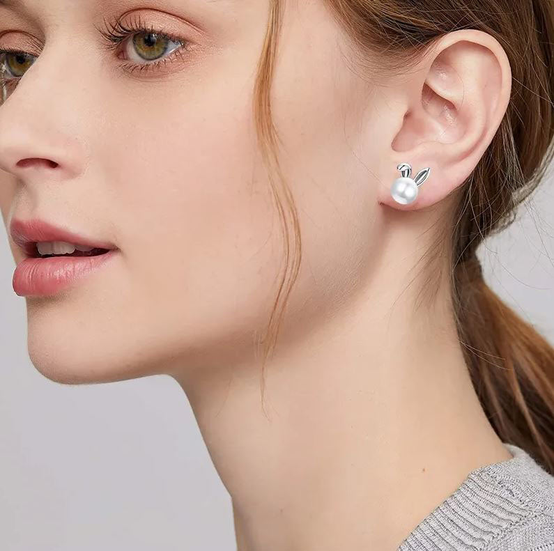 925 Sterling Silver Stud Earrings Pearl Round