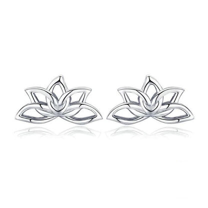 Sterling Silver Lotus Flower Earrings For Women Stud