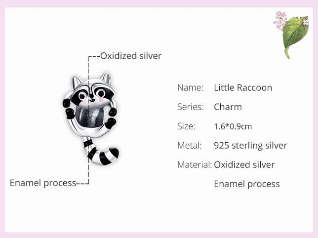925 Sterling Silver Little Raccoon Charm For Women 