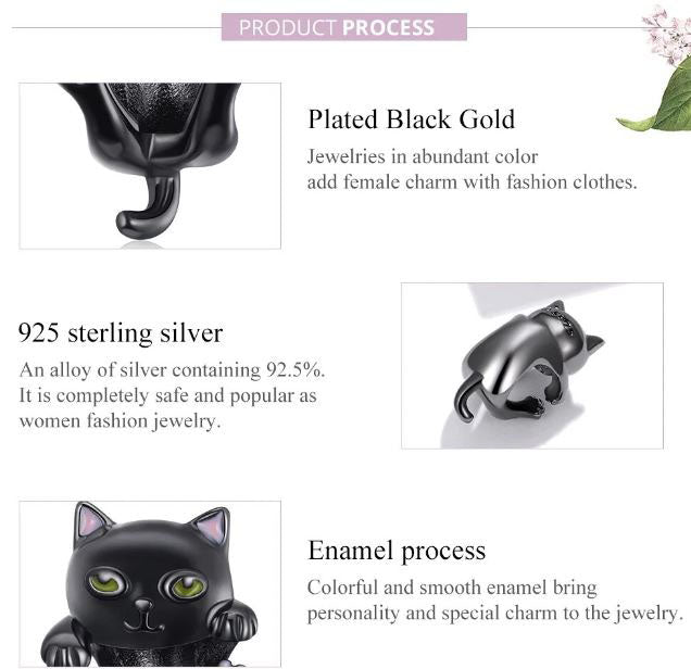 925 Sterling Silver Cat Charm  