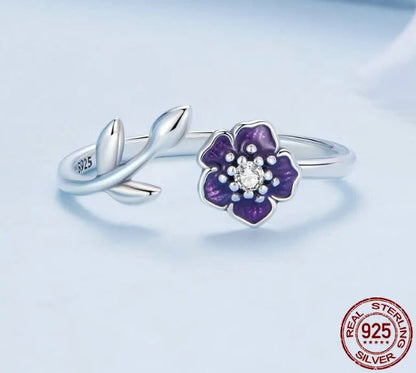 925 Sterling Silver Flower Ring For Women Purple