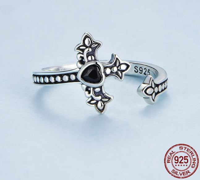 925 Sterling Silver Faith Cross Ring For Women Black