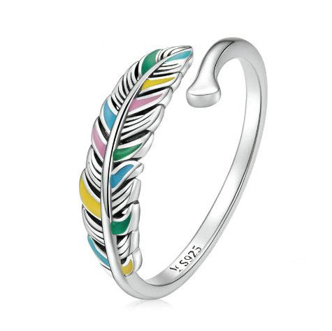 Ring For Women Adjustable Feather 925 Sterling Silver