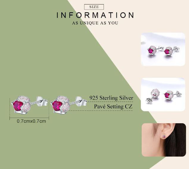 925 Sterling Silver Stud Earrings Cubic Zirconia Pink