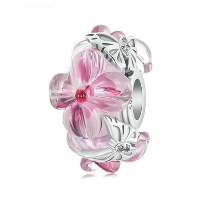 Flower Charm For Women pink Butterfly 925 Sterling Silver