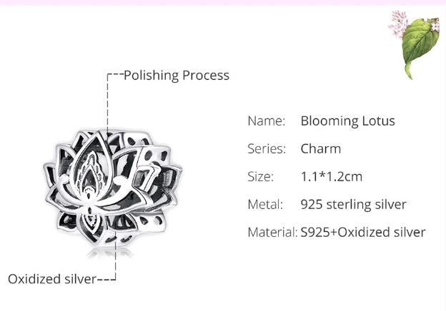 Charm For Women Flower Blooming Lotus 925 Sterling Silver