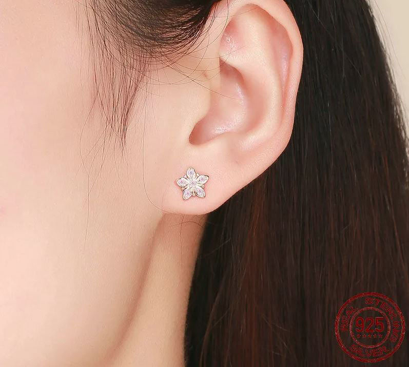 Rose Gold Earrings Sterling Silver Flower Stud Sakura