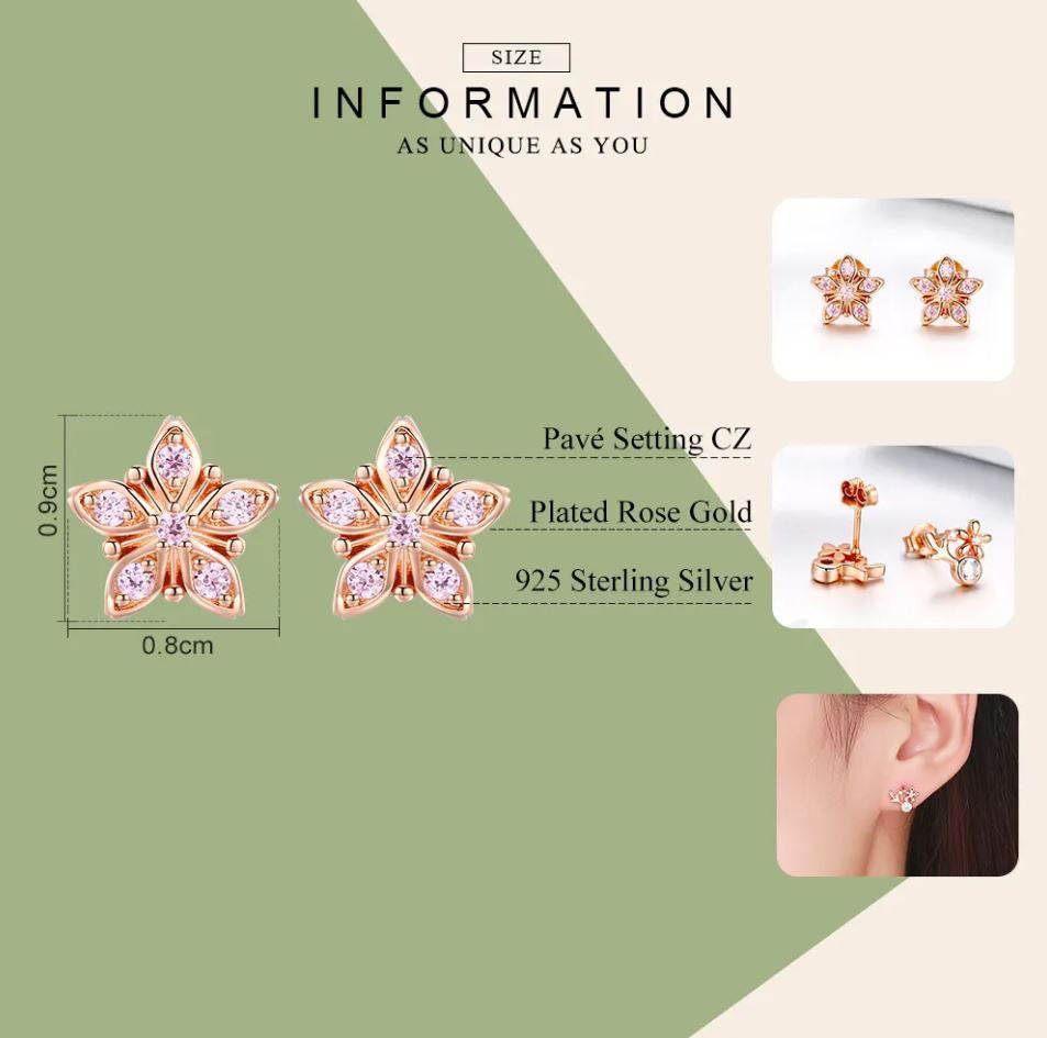 Stud Earrings Flower Rose Gold Sakura