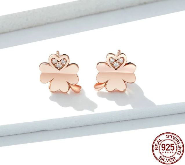 925 Sterling Silver Stud Earrings Flower Rose Gold