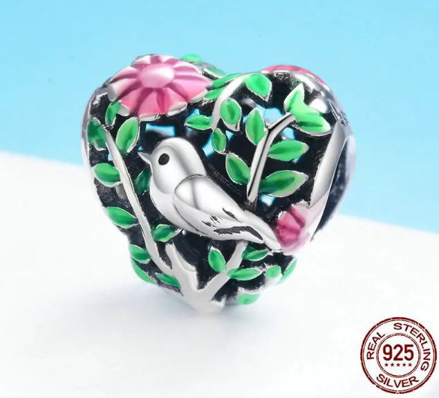 925 Sterling Silver Bird in the Woods Charm  