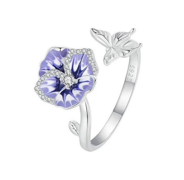 925 Sterling Silver purple Flower Ring Cubic Zirconia