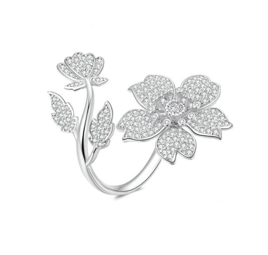 Sterling Silver Ring For Women Spring Sakura Adjustable